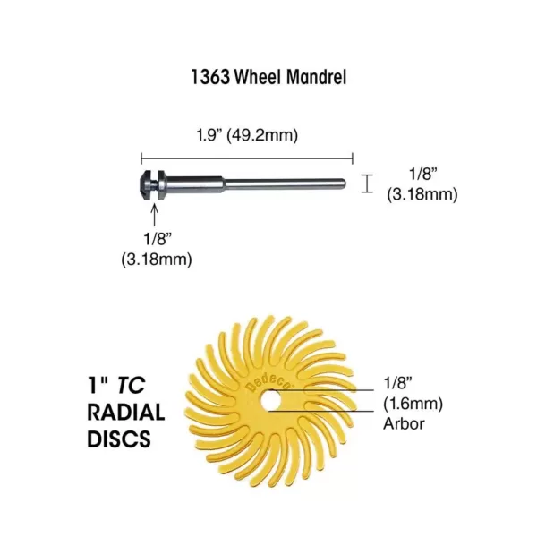 Dedeco Sunburst 1 in. Radial Discs - 1/8 in. Fine 400-Grit Arbor Rotary Cleaning and Polishing Tool (48-Pack)