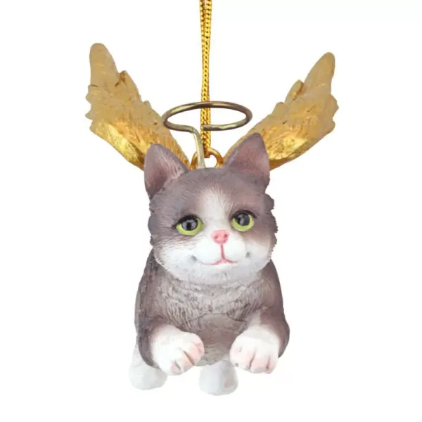 Design Toscano 2.5 in. Honor the Feline Grey Tabby Holiday Cat Angel Ornament