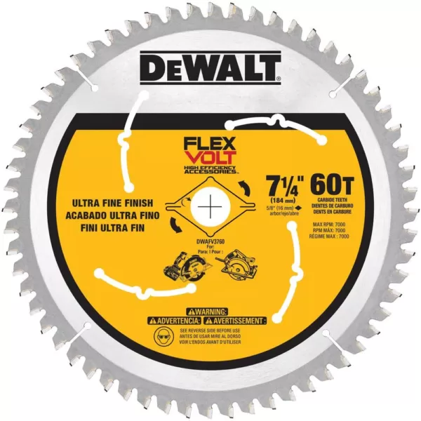 DEWALT FLEXVOLT 7-1/4 in. 60-Teeth Carbide-Tipped Circular Saw Blade