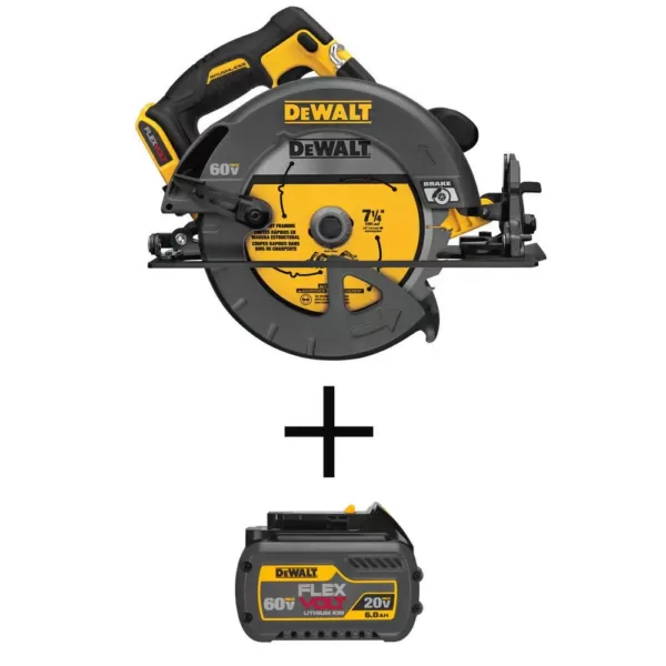 DEWALT FLEXVOLT 60-Volt MAX Cordless Brushless 7-1/4 in. Circular Saw with (1) FLEXVOLT 6.0Ah Battery