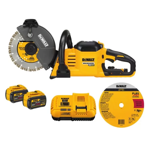 DEWALT FLEXVOLT 60-Volt MAX Brushless 9 in. Cut-Off Construction Saw, (2) FLEXVOLT 9.0Ah Batteries & 7-1/4 in. Circular Saw