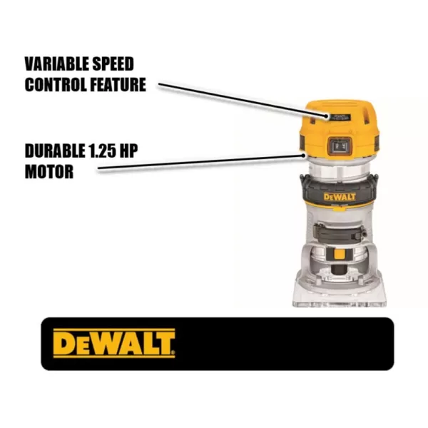 DEWALT 7 Amp Corded 1-1/4 HP Max Torque Variable Speed Compact Router with LEDs