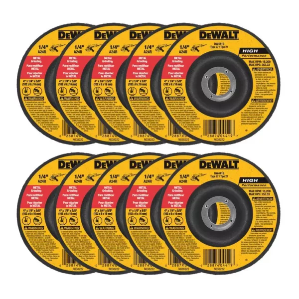 DEWALT 4 in. x 1/4 in. x 5/8 in. General Purpose Metal Grinding Wheel (10-Pack)