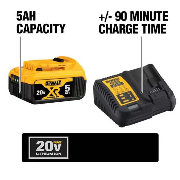 DEWALT 20-Volt MAX XR Cordless Brushless 1/2 in. High Torque Impact Wrench Detent Pin, (1) 20-Volt 5.0Ah Battery & Charger