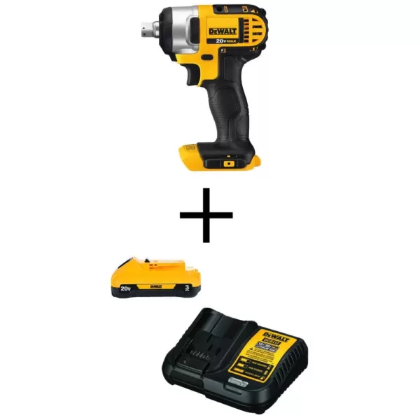 DEWALT 20-Volt MAX Cordless 1/2 in. Impact Wrench Kit with Detent Pin, (1) 20-Volt 3.0Ah Battery & Charger