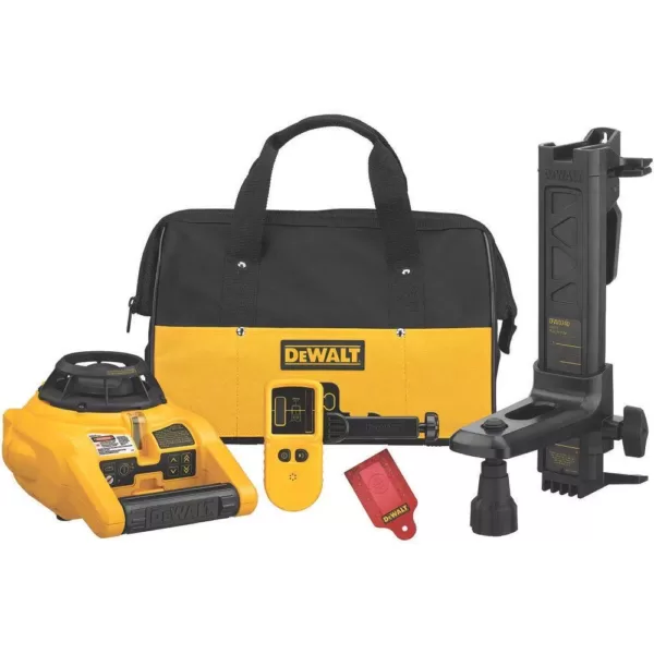 DEWALT 150 ft. Red Self-Leveling Rotary Laser Level with Detector & Clamp, Wall Mount, Remote, Bag, (2) D & (1) 9-Volt battery