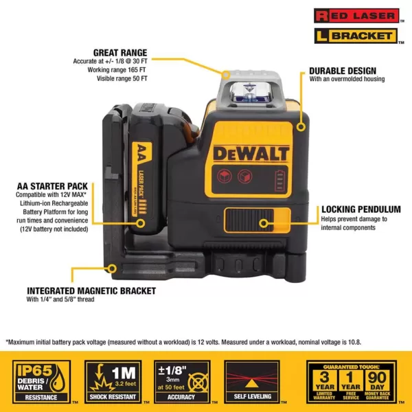 DEWALT 150 ft. Red Self-Leveling 2 X 360 Degree Line Laser Level with (4) AA Batteries & Case