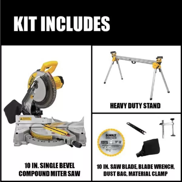 DEWALT 15 Amp Corded 10 in. Compound Single Bevel Miter Saw with Bonus Heavy-Duty Miter Saw Stand