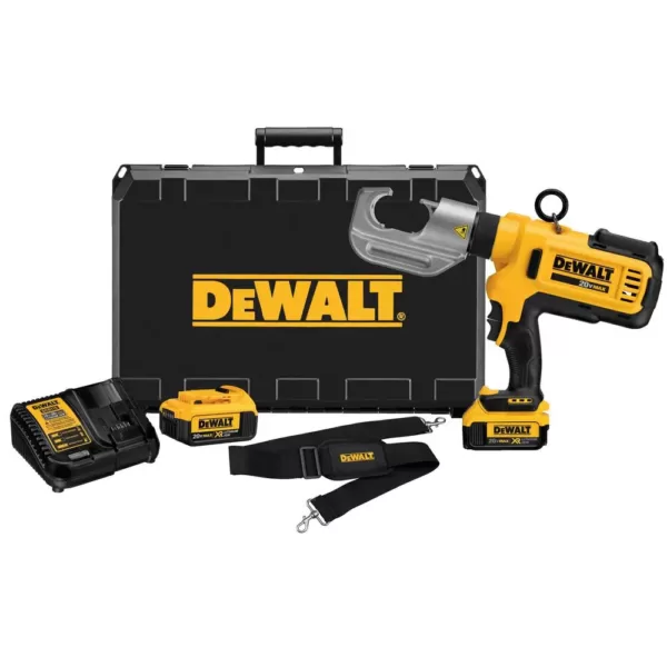 DEWALT 20-Volt MAX Cordless Died Cable Crimping Tool with (2) 20-Volt 4.0Ah Batteries, Charger, Case & Cable Cutting Tool