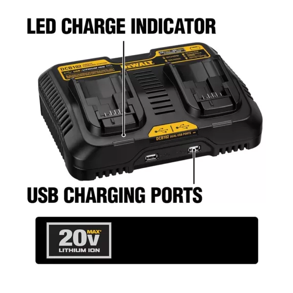 DEWALT 12-Volt to 20-Volt MAX Lithium-Ion Dual Port Jobsite Charging Station with (2) USB Ports