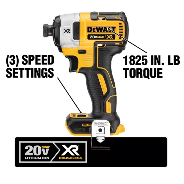 DEWALT 20-Volt MAX XR Brushless 1 in. SDS Plus L-Shape Rotary Hammer, (2) 20-Volt 5.0Ah Batteries & 1/4 in. Impact Driver