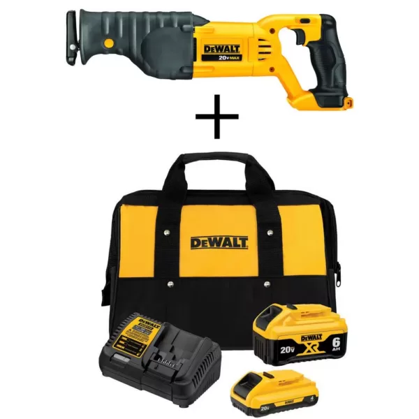 DEWALT 20-Volt MAX Cordless Reciprocating Saw with (1) 20-Volt Battery 6.0Ah, (1) 20-Volt Battery 4.0Ah & Charger