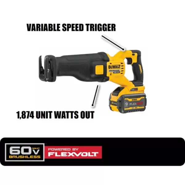 DEWALT FLEXVOLT 60-Volt MAX Cordless Brushless Reciprocating Saw with (1) FLEXVOLT 9.0Ah Battery