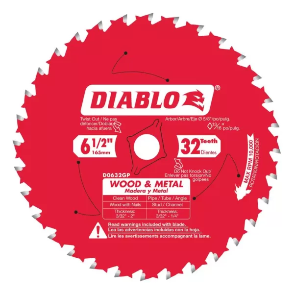 DIABLO 6-1/2 in. x 32-Teeth Wood and Metal Saw Blade