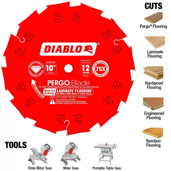 DIABLO 10 in. x 12-Tooth Polycrystalline Diamond (PCD) Tipped Ultimate Flooring Blade