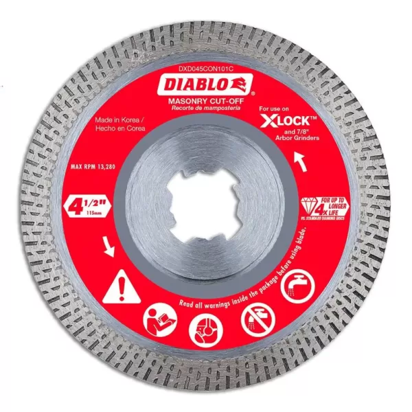 DIABLO 4-1/2 in. Diamond Continuous Masonry Cut-Off with X-Lock Arbor