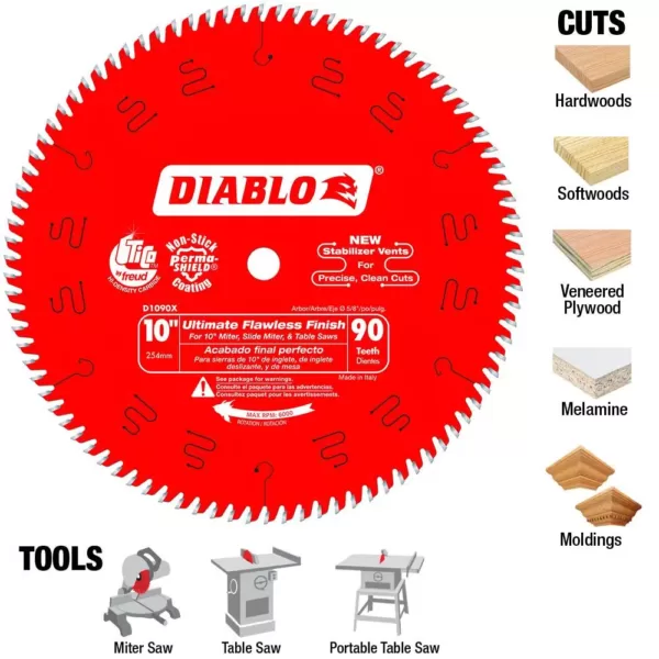 DIABLO 10 in. x 90-Teeth Ultimate Polished Finish Saw Blade