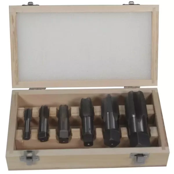 Drill America 1/8 in., 1/4 in., 3/8 in., 1/2 in., 3/4 in. and 1 in. Carbon Steel NPT Pipe Tap Set (6-Piece)