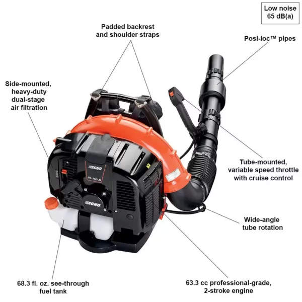 ECHO 214 MPH 535 CFM 63.3 cc Gas 2-Stroke Cycle Backpack Leaf Blower with Tube Throttle