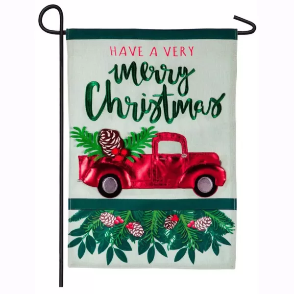 Evergreen 18 in. x 12.5 in. Holiday Red Truck Garden Linen Flag