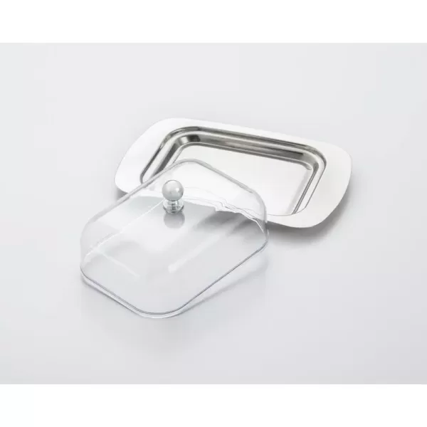 ExcelSteel 4.75 in. x 7.38 in. Stainless Steel Butter Dish with Plastic Cover