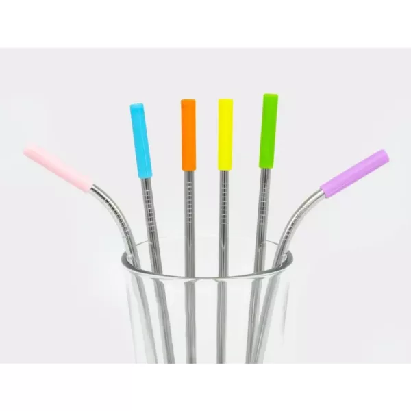 ExcelSteel 14-Piece Straw Set With Silicone Pastel Tips 8-Straight 4-Curved