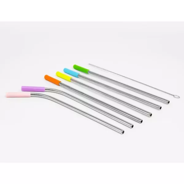 ExcelSteel 14-Piece Straw Set With Silicone Pastel Tips 8-Straight 4-Curved