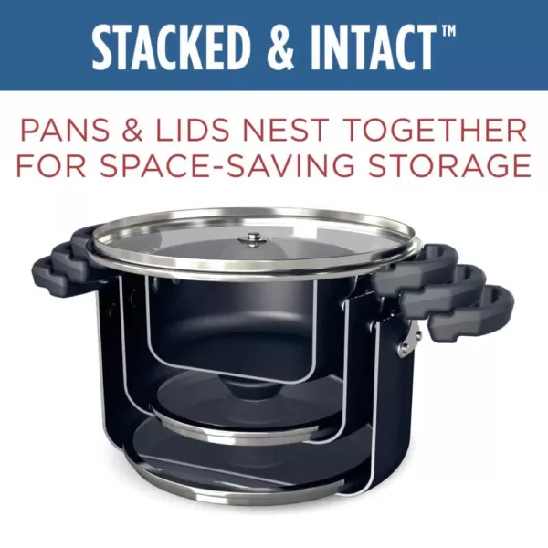 Farberware Neat Nest Space Saving 1.5 qt. Aluminum Nonstick Sauce Pot in Black with Glass Lid