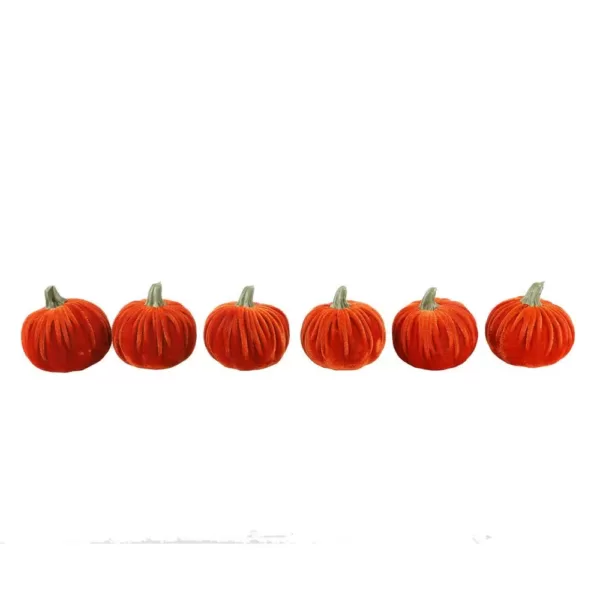 Flora Bunda 3 in. Fall Harvest Orange Velvet Pumpkins Set of 6 in PVC Gift Box