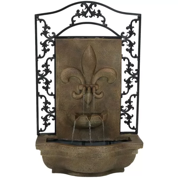 Sunnydaze Decor French Lily Resin Florentine Stone Solar Outdoor Wall Fountain