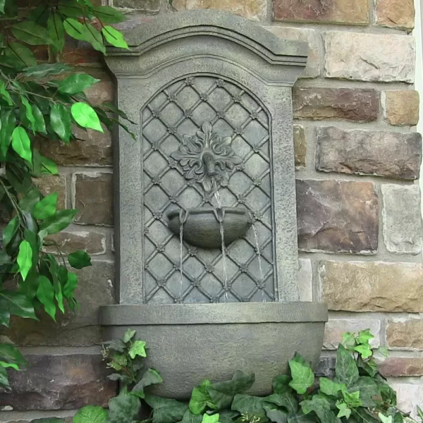 Sunnydaze Decor Rosette Resin French Limestone Solar Outdoor Wall Fountain