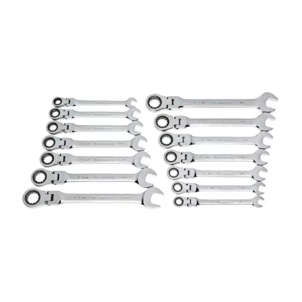 GEARWRENCH 12-Point SAE/Metric Flex Head Ratcheting Combination Wrench Set (14-Piece)