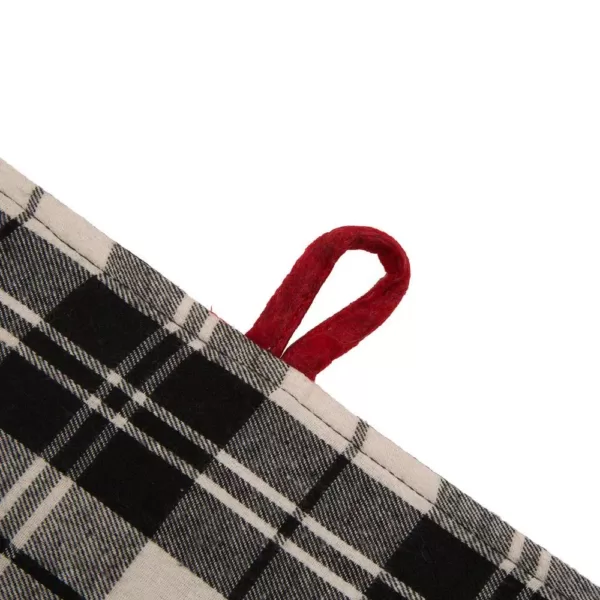 Glitzhome 48 in. D Black and White Plaid Fabric Christmas Tree Skirt with Red Trim