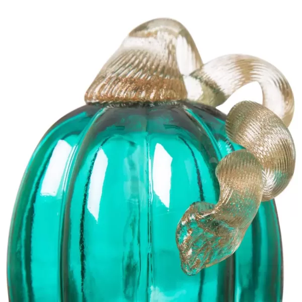 Glitzhome 5.51 in. H Turquoise Crackle Glass Pumpkin