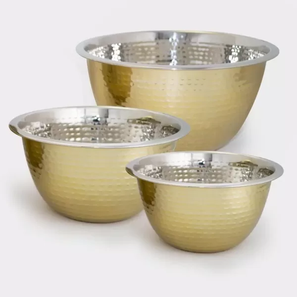 ExcelSteel 5 Qt. Professional Stainless Steel Hammered Mixing Bowl with Gold Tone