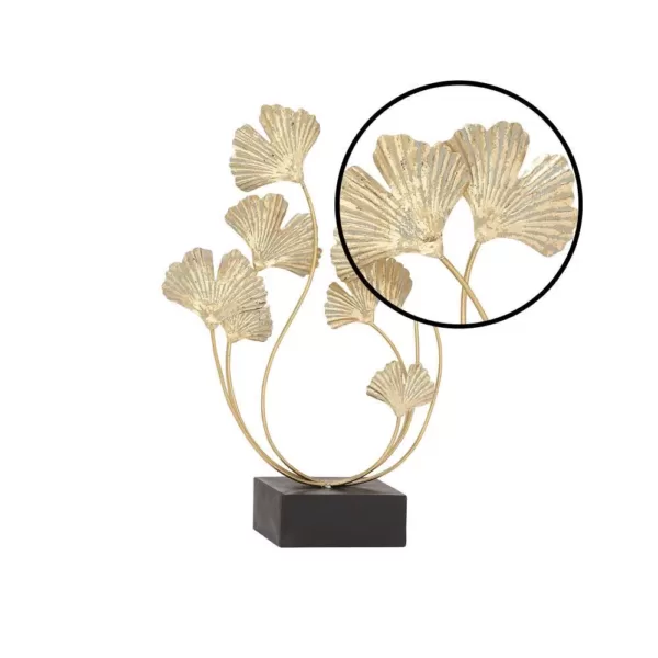 LITTON LANE Iron Metal Gold Ginkgo Leaves on Connected Curved Stems Sculpture