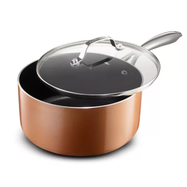 Gotham Steel 2.5 Qt. Copper Cast Textured Surface Aluminum Non-Stick Saucepan with Lid