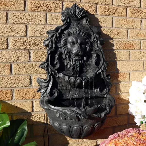 Sunnydaze Decor 30 in. Stoic Courage Lion Head Solar Wall Fountain - Battery Backup