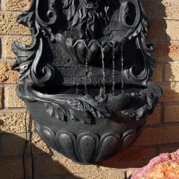 Sunnydaze Decor 30 in. Stoic Courage Lion Head Solar Wall Fountain - Battery Backup