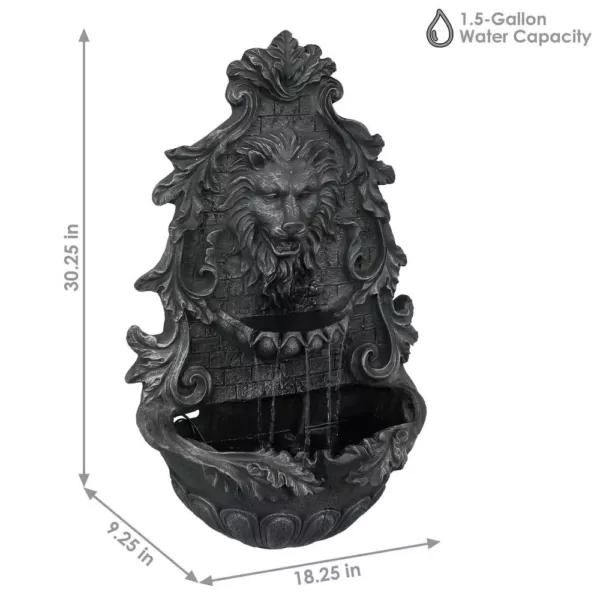 Sunnydaze Decor 30 in. Stoic Courage Lion Head Solar Wall Fountain - Battery Backup