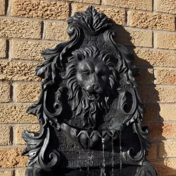 Sunnydaze Decor 30 in. Stoic Courage Lion Head Solar Wall Fountain - Battery Backup