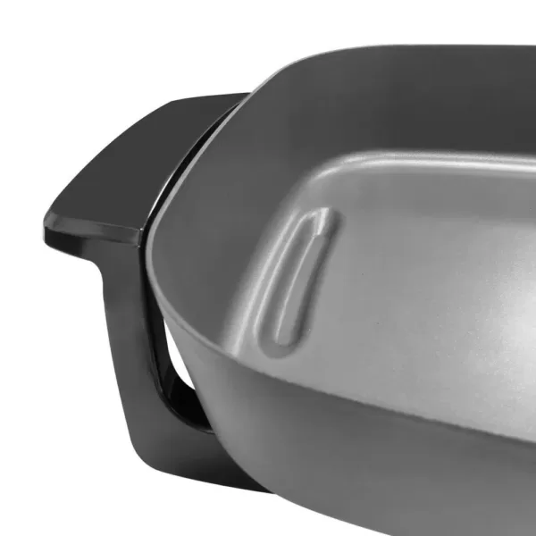 West Bend 12 in. Gray Immersible Square Electric Skillet with Grease Channel and Tilt Leg