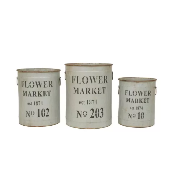 3R Studios Metal Flower Market Buckets with Handles (Set of 3)