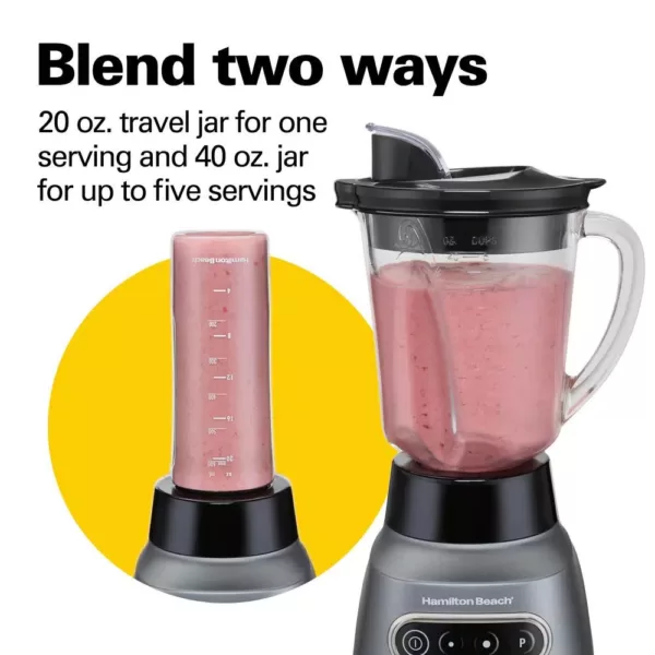 Hamilton Beach Wave Crusher 40 oz. 6-Speed Gray Blender with 20 oz. Travel Jar