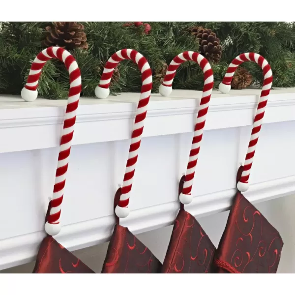 Haute Decor 9 in. Steel Core Red and White Candy Cane Stocking Holder (4-Pack)