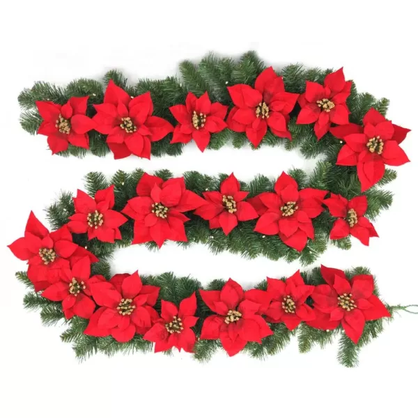 Home Accents Holiday 9 ft. Berry Bliss Battery Operated Pre-Lit LED Artificial Christmas Garland with Poinsettia