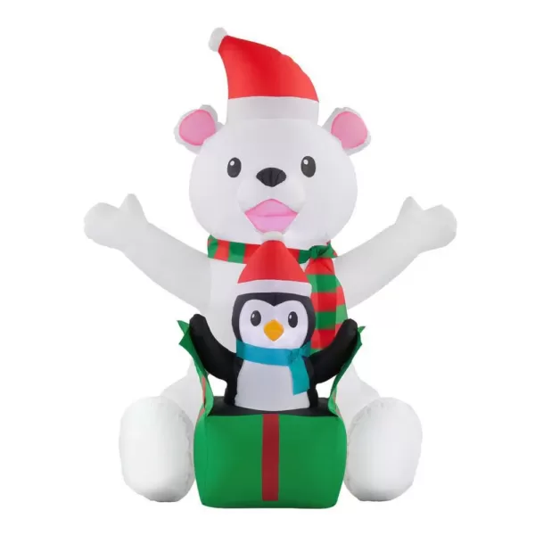 Home Accents Holiday 4 ft. Inflatable Bear with Penguin Scene