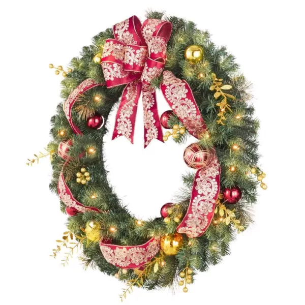 Home Accents Holiday 36 in. Royal Easton Battery Operated Pre-Lit LED Artificial Christmas Wreath