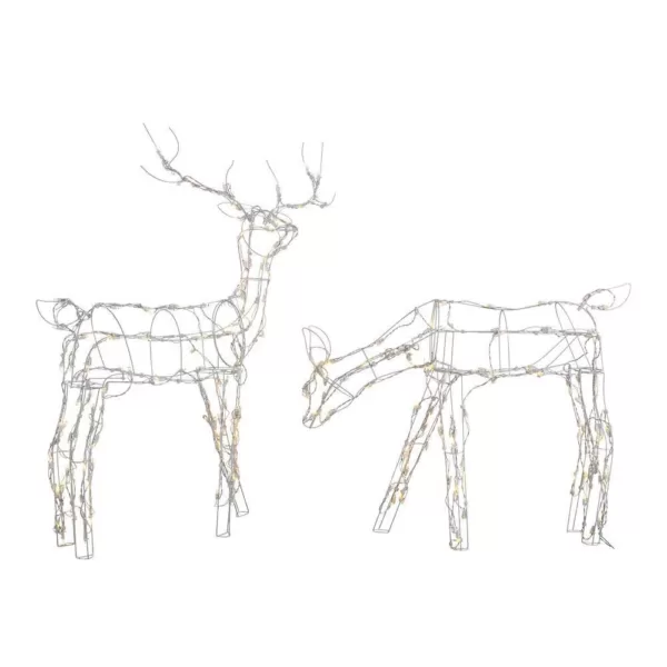 Home Accents Holiday 48 in. and 36 in. Pre-Lit LED White Wire Deer and Doe Set