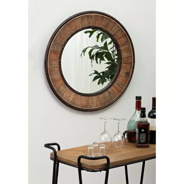 Home Decorators Collection Medium Round Farmhouse Accent Mirror with Wood Finish (31 in. Diameter)